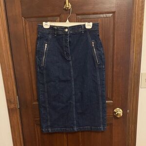 Pilcro Dark Blue Denim Pencil Skirt with Zip Pockets